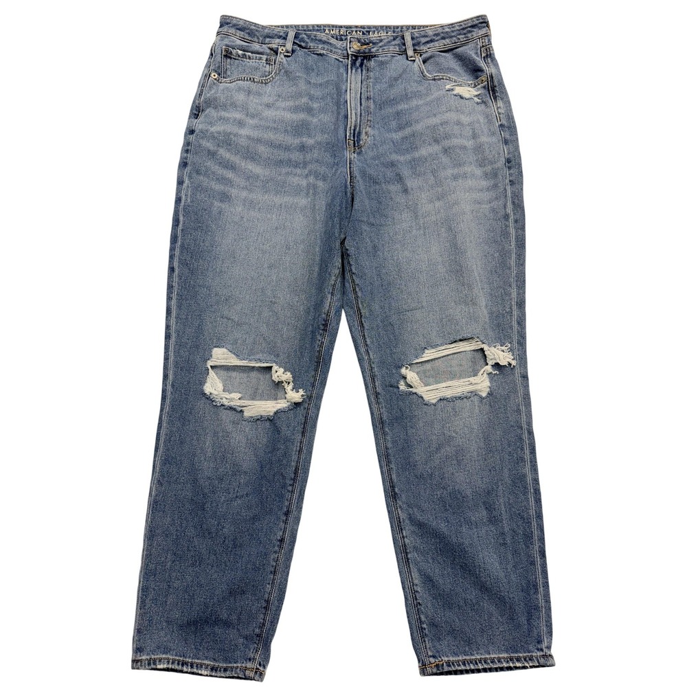 American Eagle Mom Jeans Womens 18 Blue Medium Wash High Rise Distressed 39x27‎